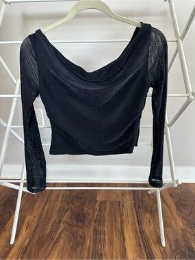 Black Sparkle Mesh Long-Sleeve Top